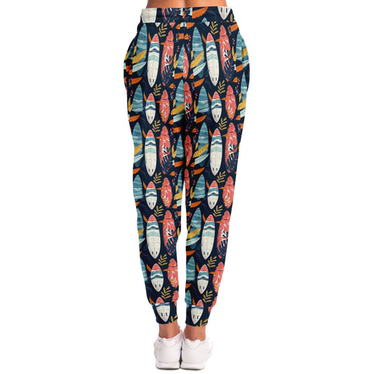 Tropical Surfboard Fashion Joggers – Custom Design Colorful Beach & Nature Pattern with Stripes, Leaves & Abstract Shapes | Beach pants | Cruising Apparel