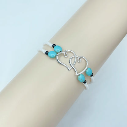 Bohemian Beach Beaded Feet Chain, Double Layer Heart Shaped Beaded Anklet