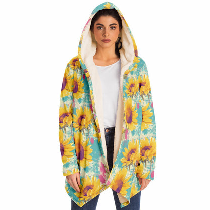 Cloak Hoodie – Sunflowers Gone Wild 🌻 Vintage Floral With a Splash of Chaos