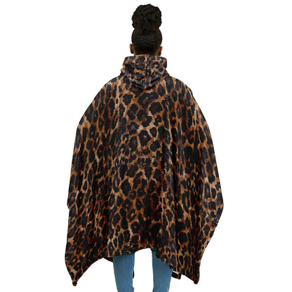 Flannel Blanket Poncho – Cozy Leopard Print Animal-Style Wrap
