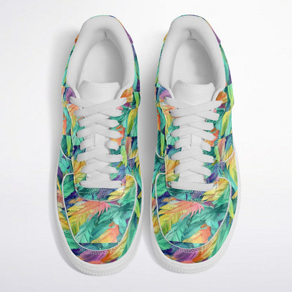 Low Top Shoes, Neon Feather Sneakers, Colorful Feather Print Low Tops, Festival Streetwear Shoes, Custom Shoes