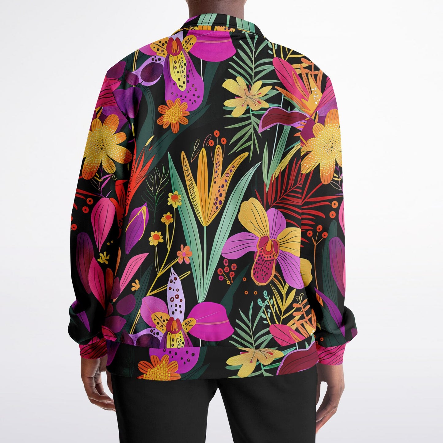 Exotic Floral Track Spring, Summer & Fall Jacket – Vibrant Tropical Lilies & Orchids Streetwear