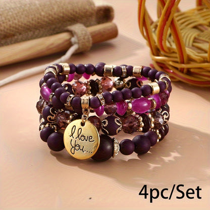 Bohemian Multilayer Bead Bracelet Peach Heart Pendant Vintage Couple Bracelet Handmade, Father's Day Gift