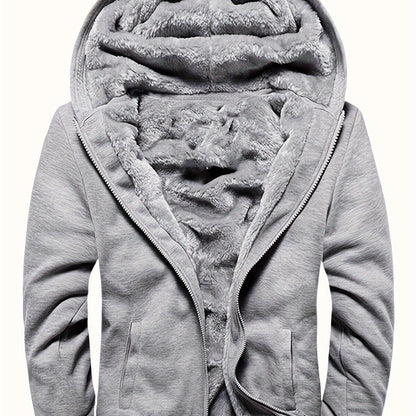 Men's Winter Hoodie: Contrast Colors Fleece Jacket, Cotton Blend, Warm, Comfortable, Versatile for Street Outdoor Activities