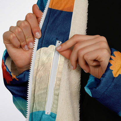 Zipper Cloak – Vibrant Kaleidoscope Mosaic Microfleece Wrap, Colorful Boho Festival Poncho