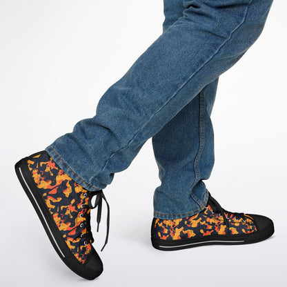 Urban Peak High Top Shoes | Black & Orange Grunge Streetwear Sneakers