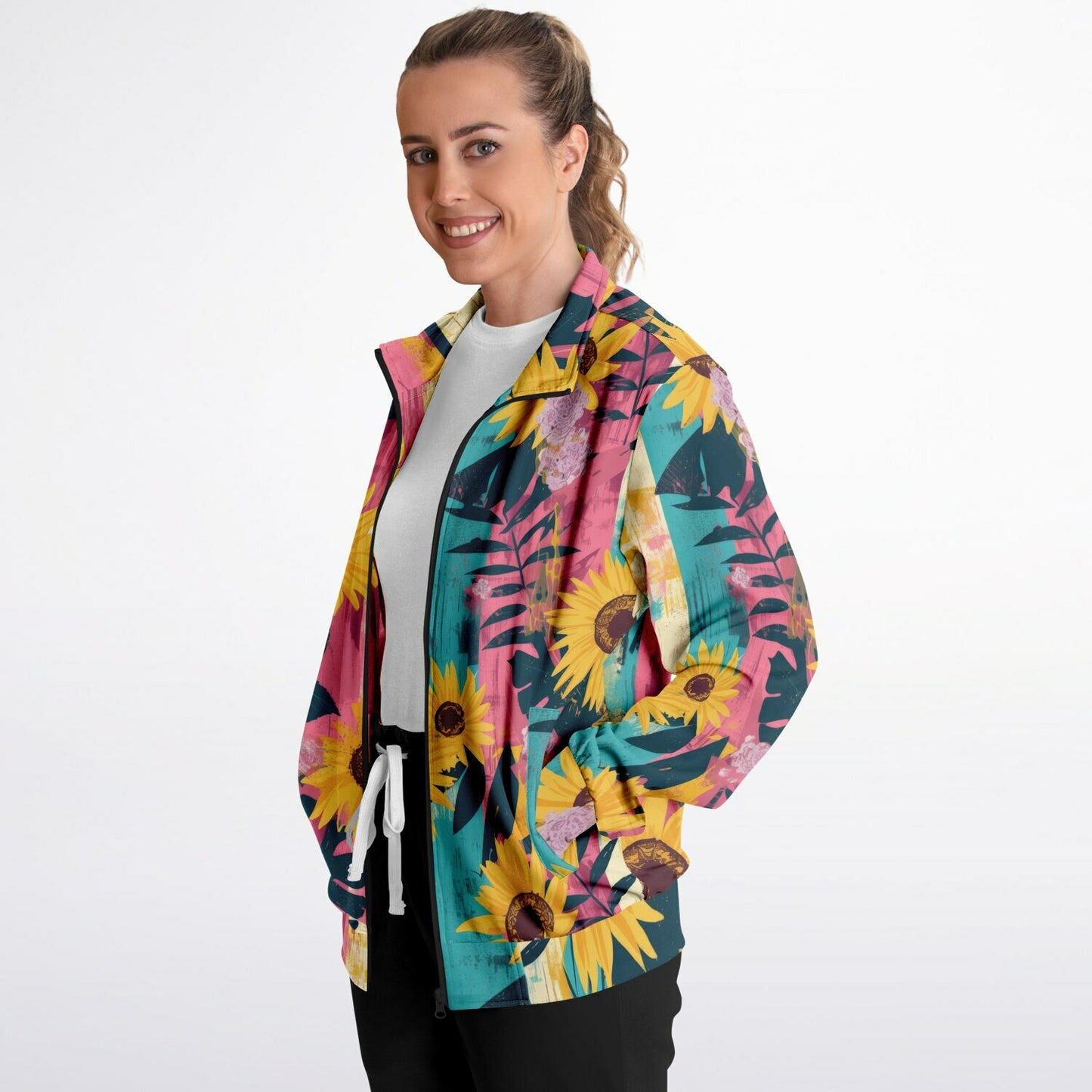 Sunflower Track Jacket – Vibrant Floral Streetwear with Vintage Botanical Design