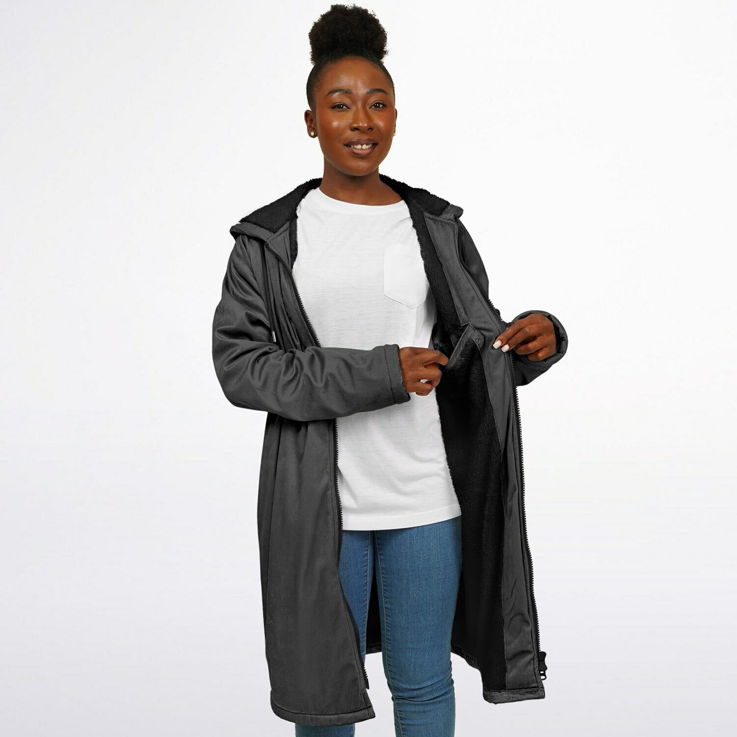 Dark Grey long hoodie with zipper, Warm hooded sweatshirt Men & Women, Oversized jacket, Plus sized available copy