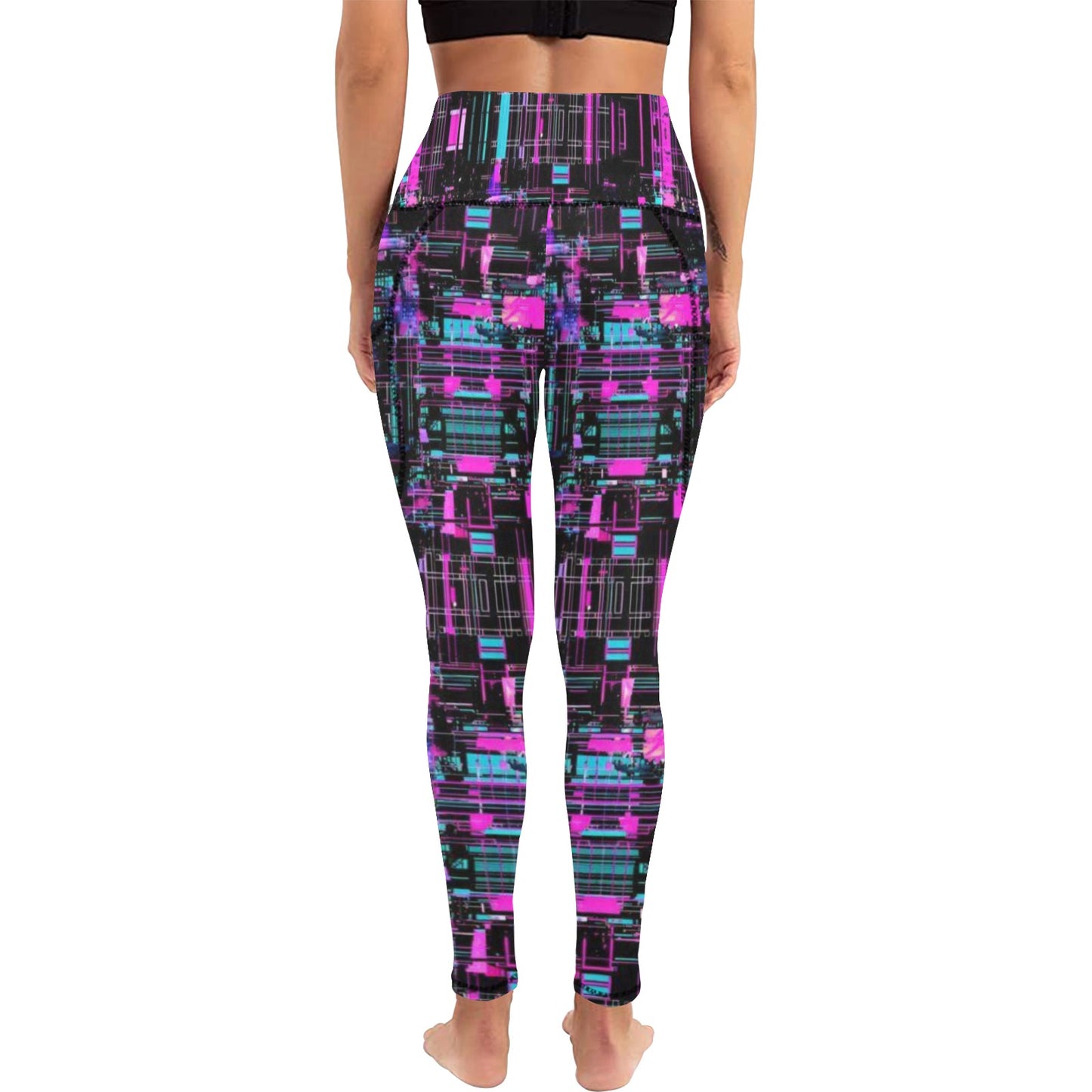 Neon Black and Purple  Leggings with Pockets