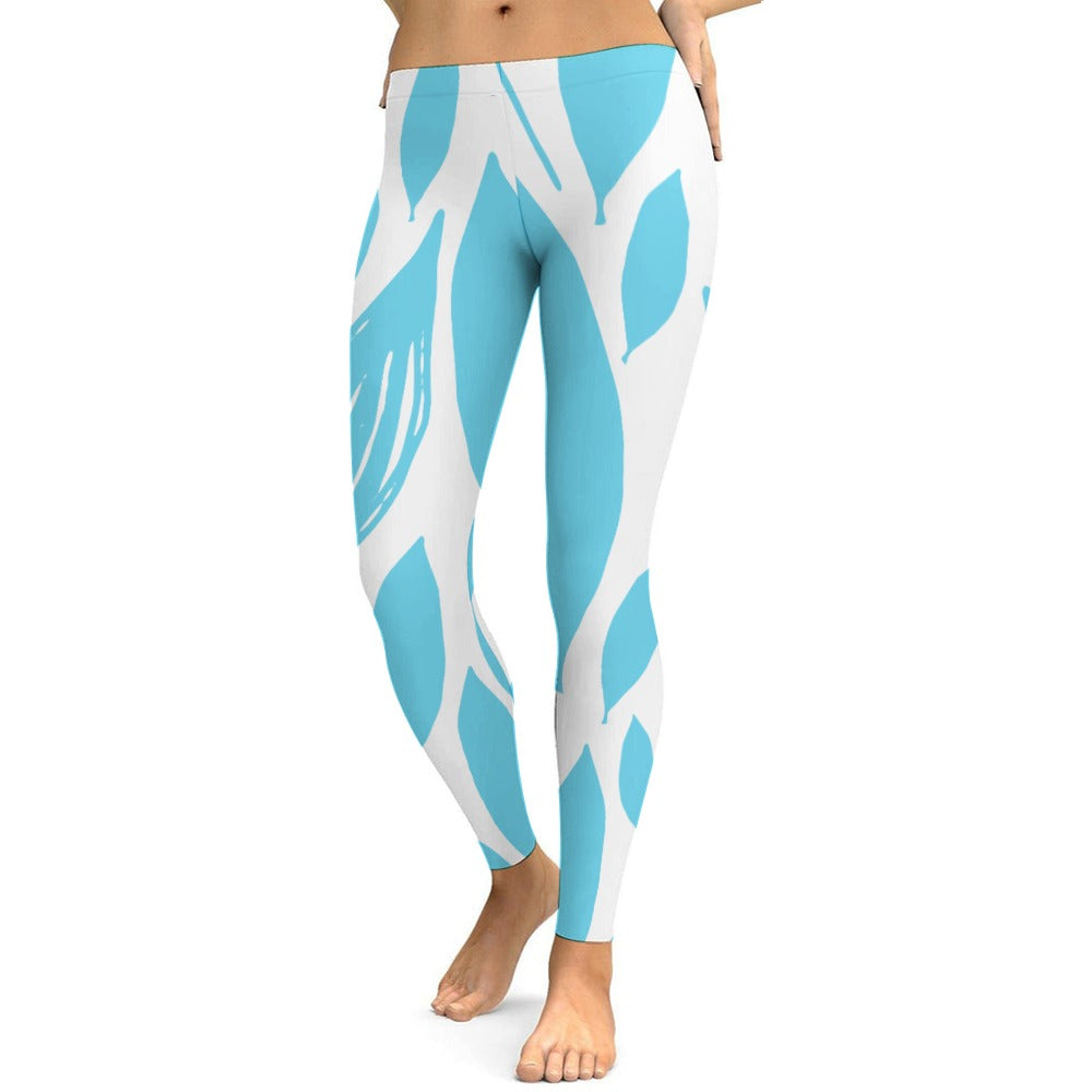 Soft Ladies Pattern Teal & White Yoga Pants