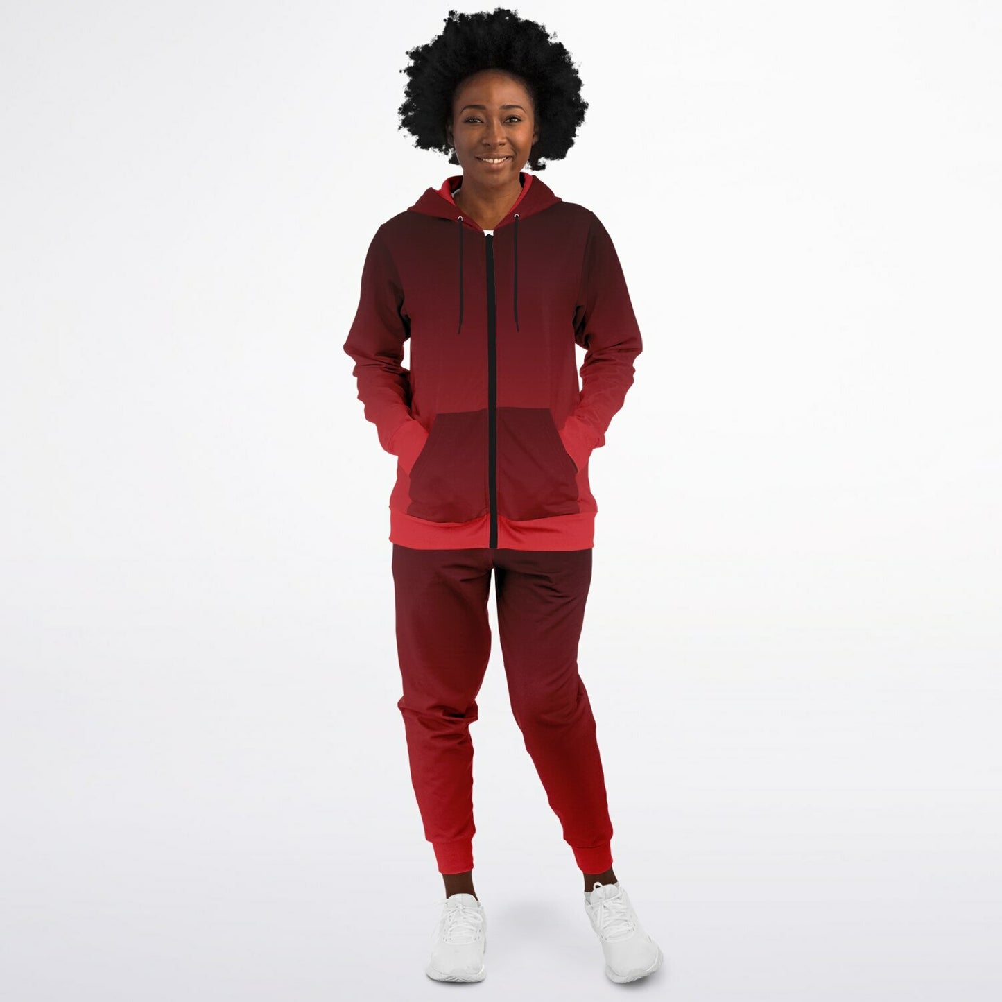 Black Red Ombre Hoodie Jogger Sweatsuit Set, Tie Dye Lounge Zip Hooded Sweatshirt Sweatpants Women Men Cotton Matching Plus Size Sweats