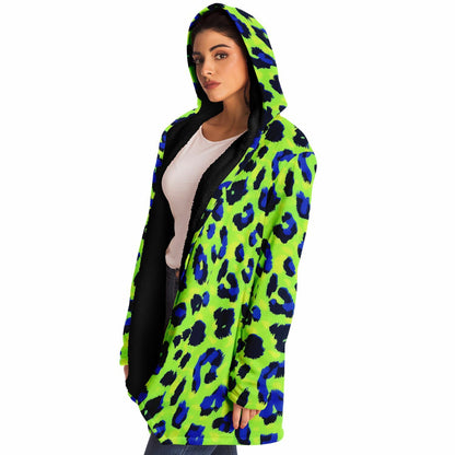 Boho Men Style Cloak – Neon Green Blue Abstract Animal Print Hooded Wrap