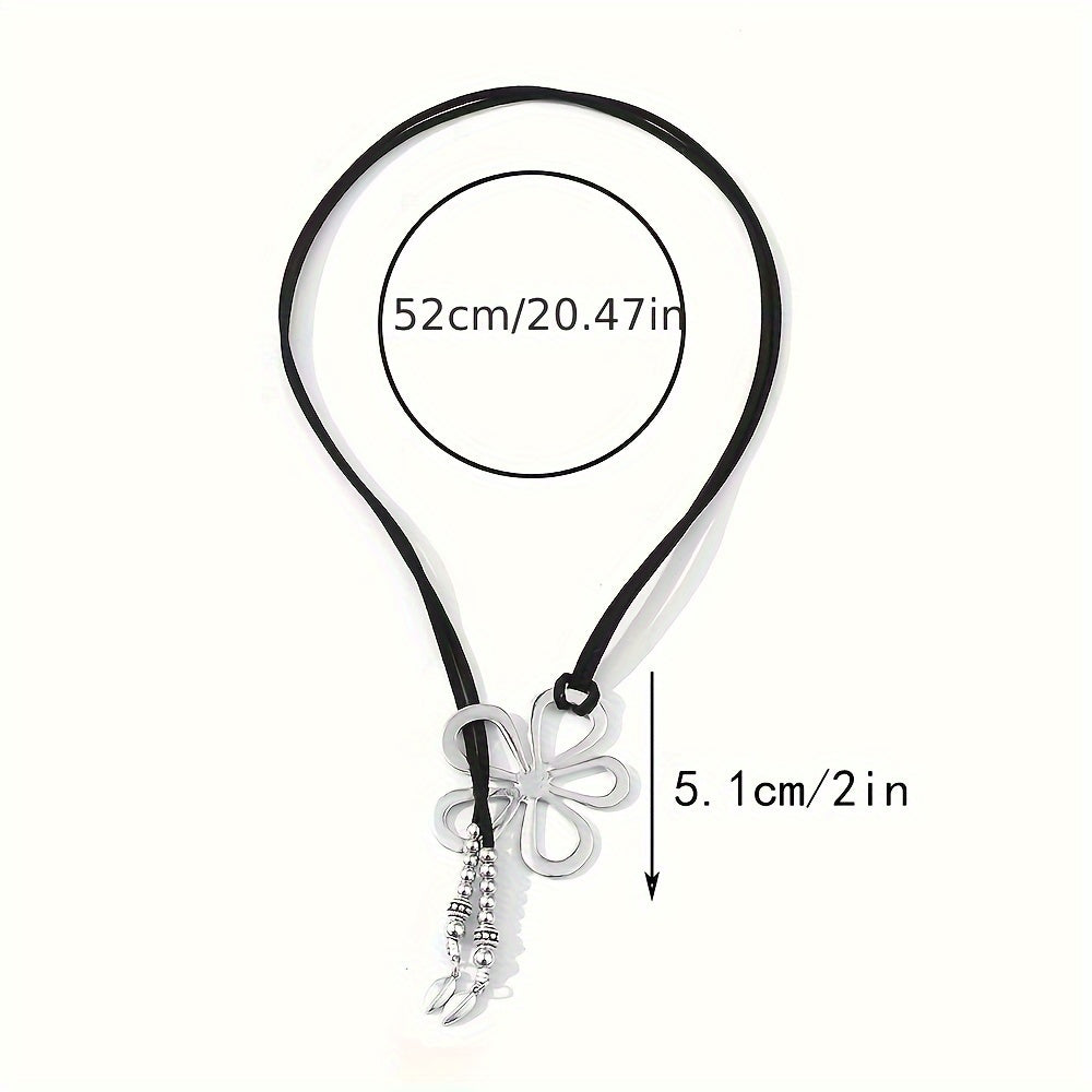 A Vintage Bohemian Hollowed-out Flower Collarbone Chain Leather Rope Y-shaped Collar Fashion Simple Beach Golden Necklace