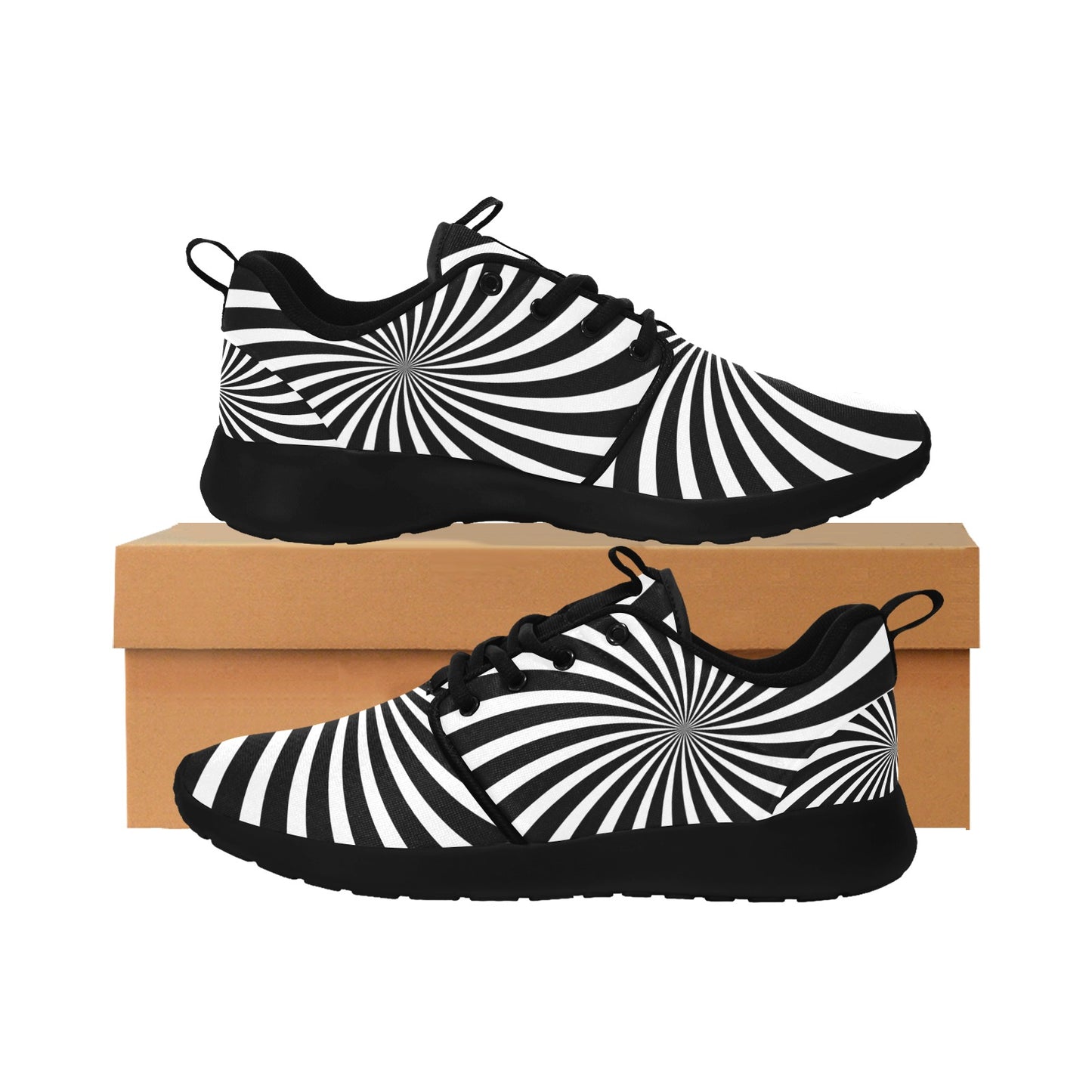 Psychedelic Men's Breathable Sneakers, Funky Zebra Spiral Black White Print Lace-up Running Cool Designer Casual Crazy Festival Shoes&nbsp;