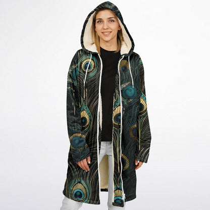 Peacock Feather Zipper Cloak – Seamless Animal Pattern Hooded Cape for Festivals, Travel & Boho Style | Unique Coat