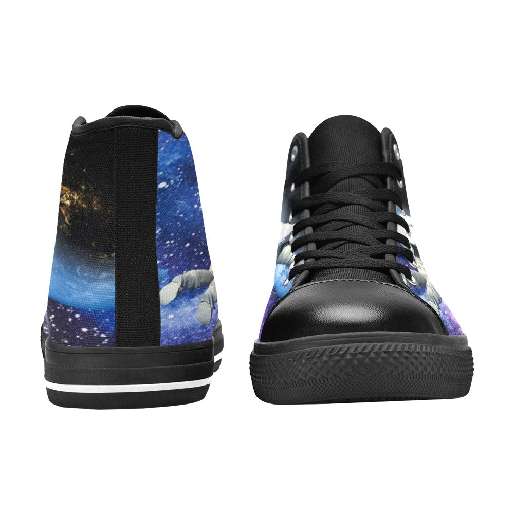 Mens Galaxy Shoes, High Tops Footwear Space Cadet Universe Canvas Sneakers Stars Astronomy Astronaut Nebula EDM Techno Epic Gift Ideas