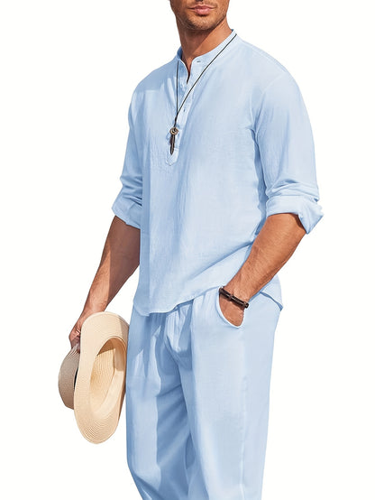 Men's Bohemian Renaissance Shirt - Loose Fit Long Sleeve Button-Up Blouse, Non-Stretch Fabric for Yoga, Casual Outfits, Formal Events - All-Season Elegant Tops for Men - Easy Care Button Front Closure, Yoga Attire, Hippie Sty