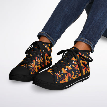Urban Peak High Top Shoes | Black & Orange Grunge Streetwear Sneakers