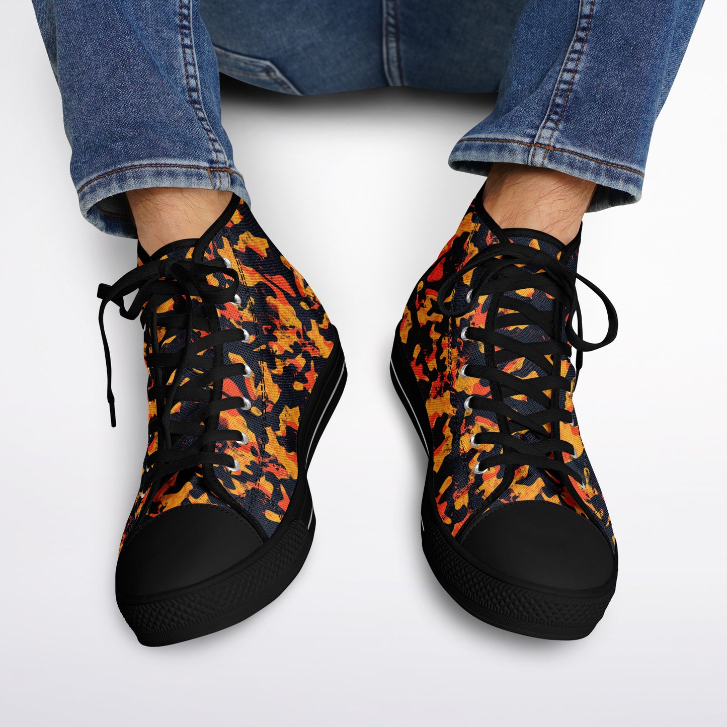 Urban Peak High Top Shoes | Black & Orange Grunge Streetwear Sneakers