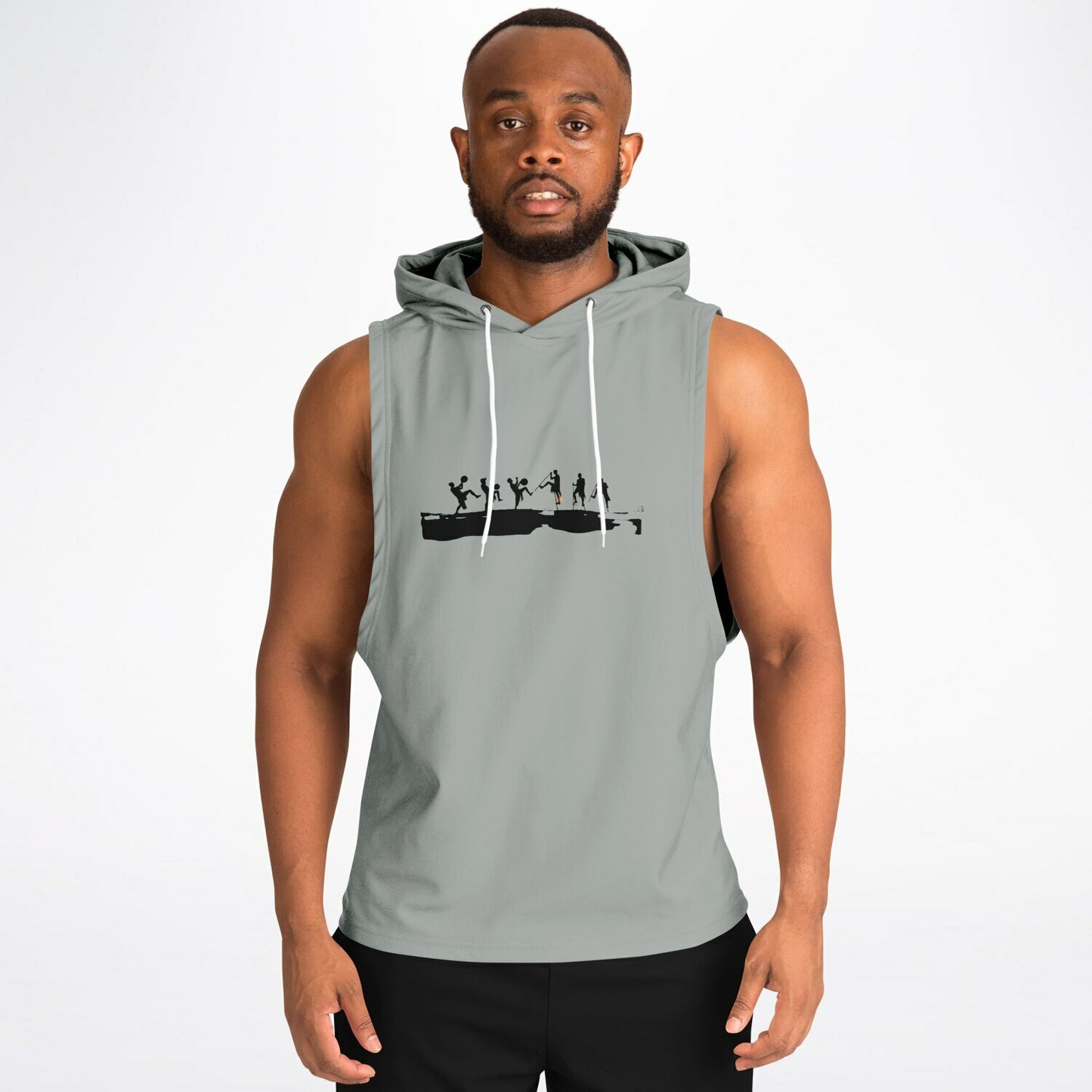 Primitive Tribal Drop Armhole Hoodie – Black & White Warrior Illustration with Spear and Headdress Design Athletic  Sleeveless Hoodie  copy