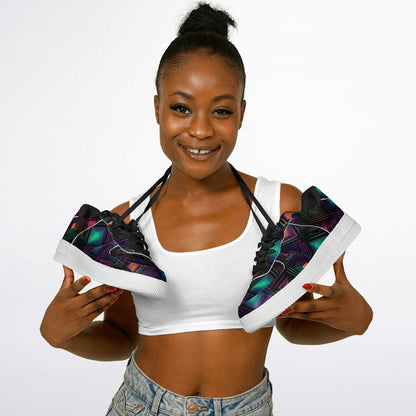 Low Yop Shoes, Neon Geometric Sneakers, Colorful EDM Low Tops, Festival Rave Footwear, Custom Shoes
