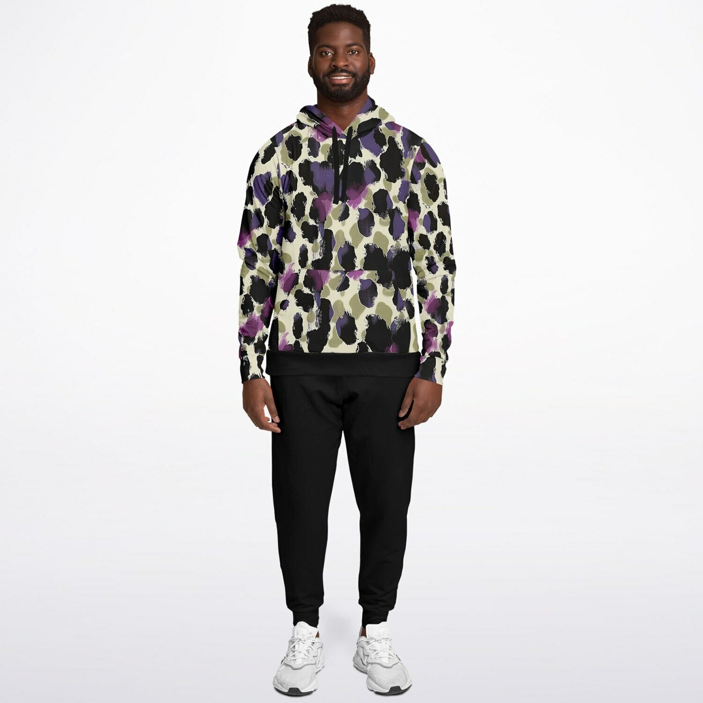 Athletic Hoodie & Jogger Set | Purple & Beige Leopard Print Streetwear