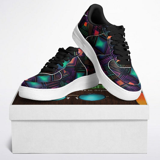 Core Low Shoes, Neon Geometric Sneakers, Colorful EDM Low Tops, Festival Rave Footwear, Custom Shoes