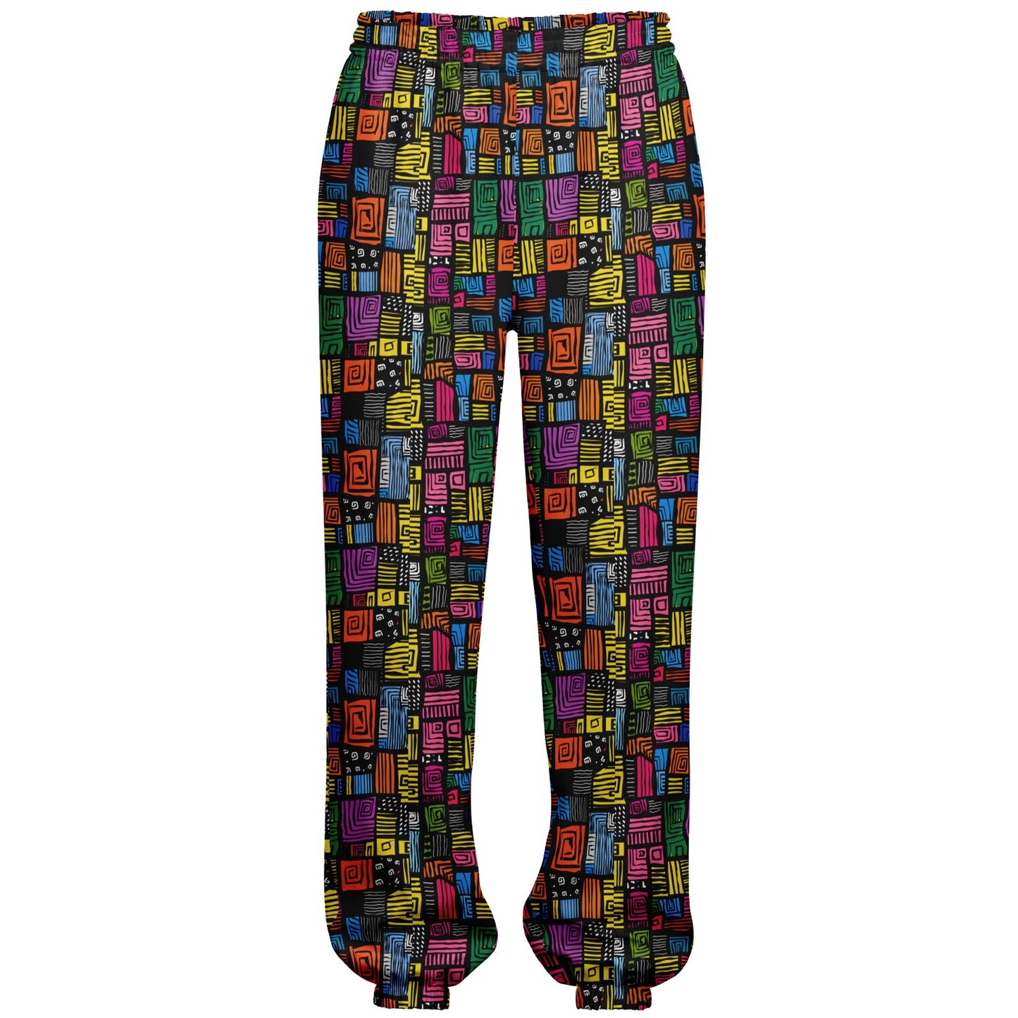 Athletic Sweatpants, Colorful Geometric Joggers, Abstract Pattern Activewear, Vibrant Grid Print Pants