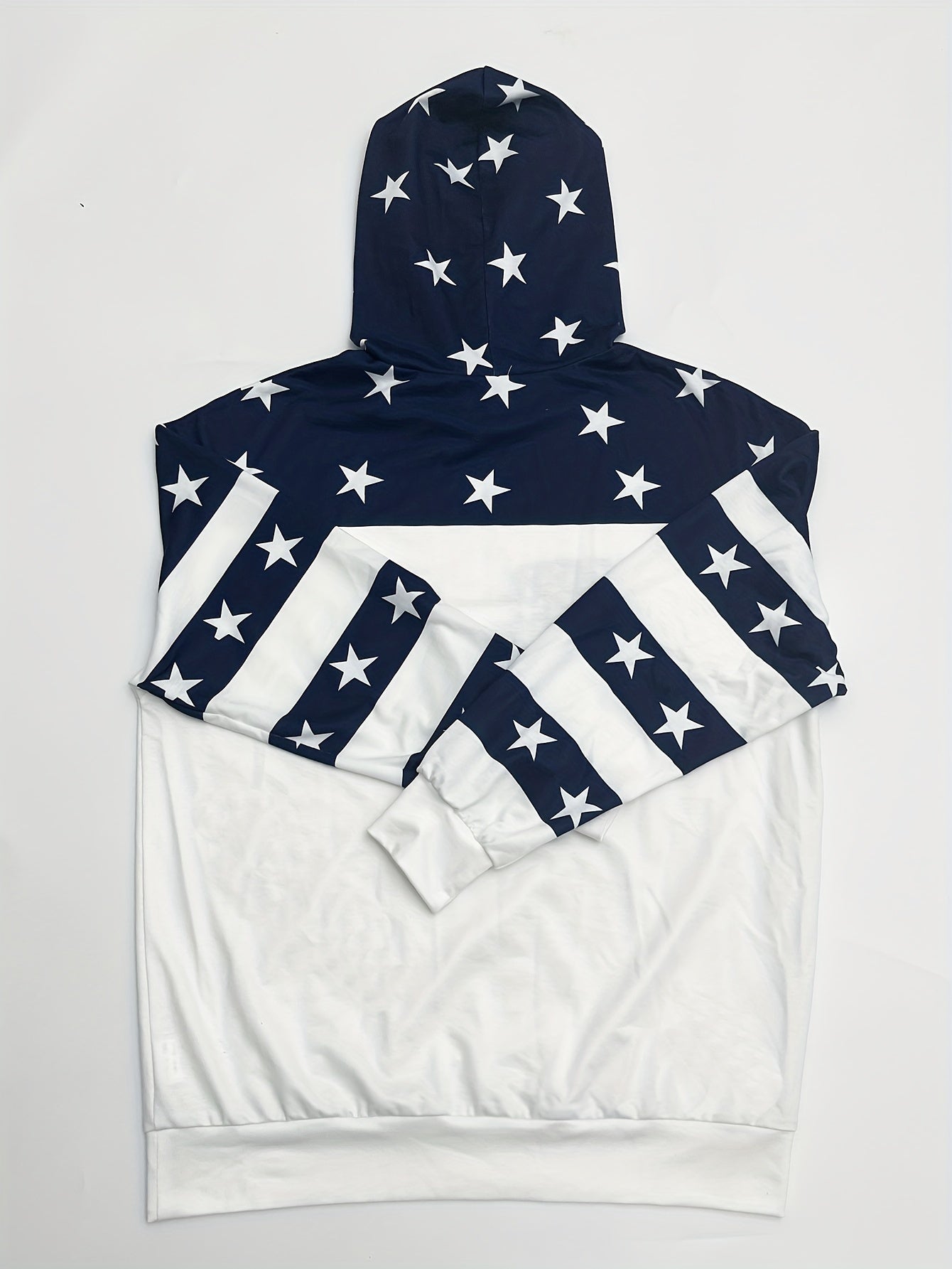 USA Flag Print Drawstring Hoodie, Casual Long Sleeve Drop Shoulder Hoodie, Women's Clothing