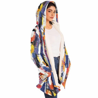 People Will Ask Where You Got This One! Abstract Grid Pattern, Vibrant Color Block Hooded Wrap