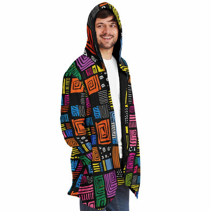 Microfleece Cloak – Vibrant Kaleidoscopic Mandala Hoodie Cape | Boho Festival Streetwear Wrap