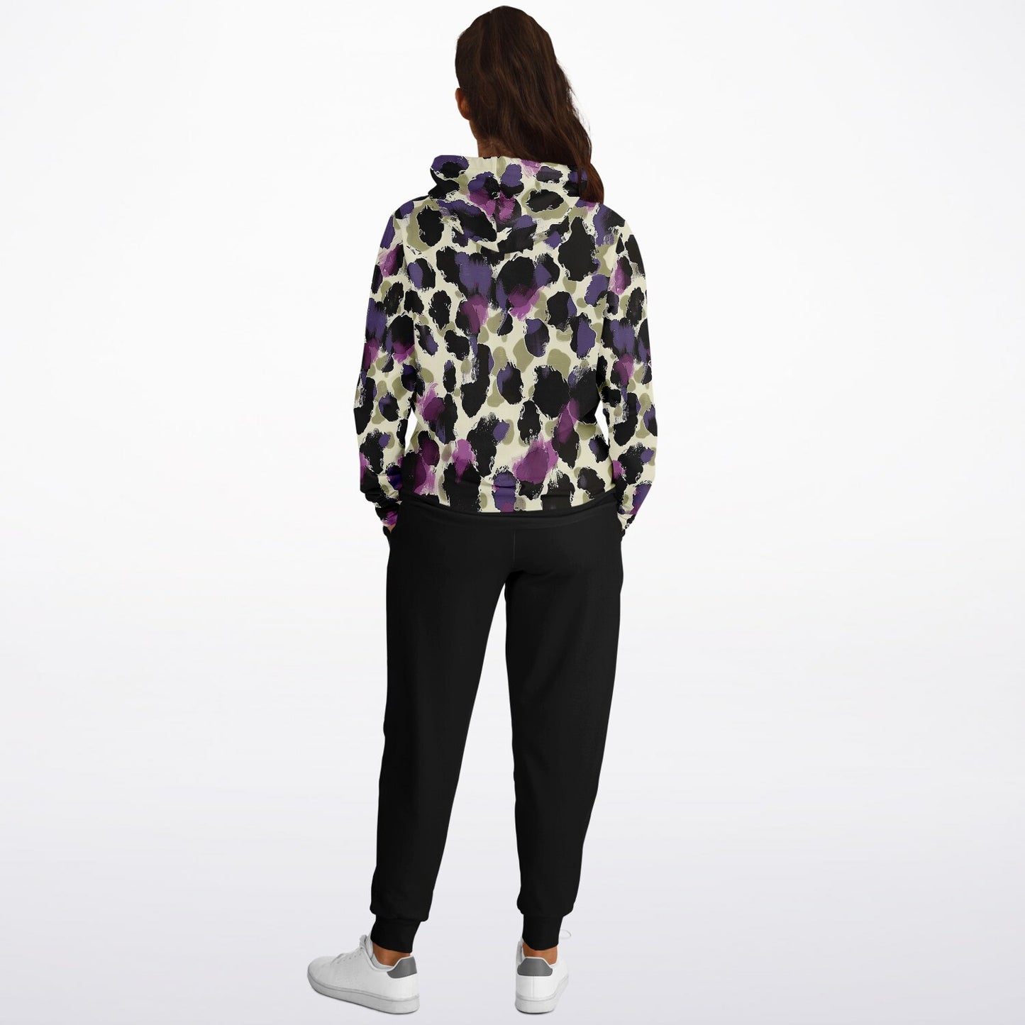 Athletic Hoodie & Jogger Set | Purple & Beige Leopard Print Streetwear
