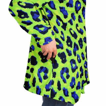 Boho Men Style Cloak – Neon Green Blue Abstract Animal Print Hooded Wrap