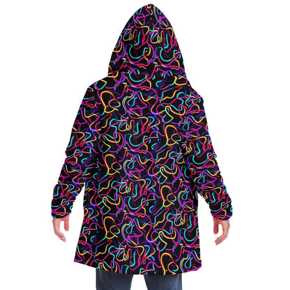 Glowing Reviews- Neon Abstract Hooded Wrap, Glowing Digital Art Lines