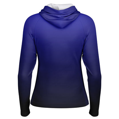 Blue & Black Gradient Women's Long Sleeve Hooded Performance Shirt