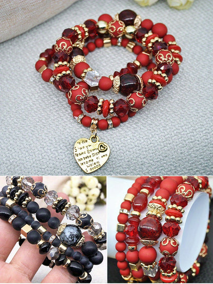 Bohemian Multilayer Bead Bracelet Peach Heart Pendant Vintage Couple Bracelet Handmade, Father's Day Gift