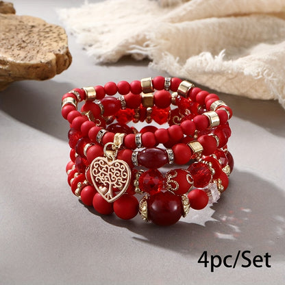 Bohemian Multilayer Bead Bracelet Peach Heart Pendant Vintage Couple Bracelet Handmade, Father's Day Gift