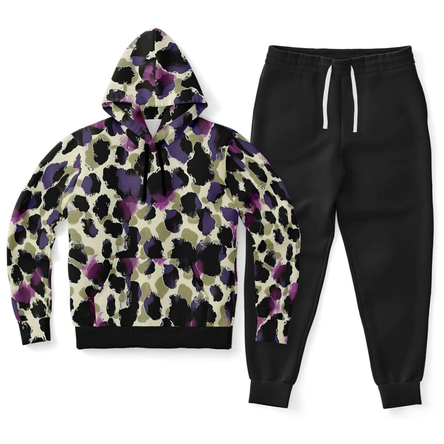 Athletic Hoodie & Jogger Set | Purple & Beige Leopard Print Streetwear