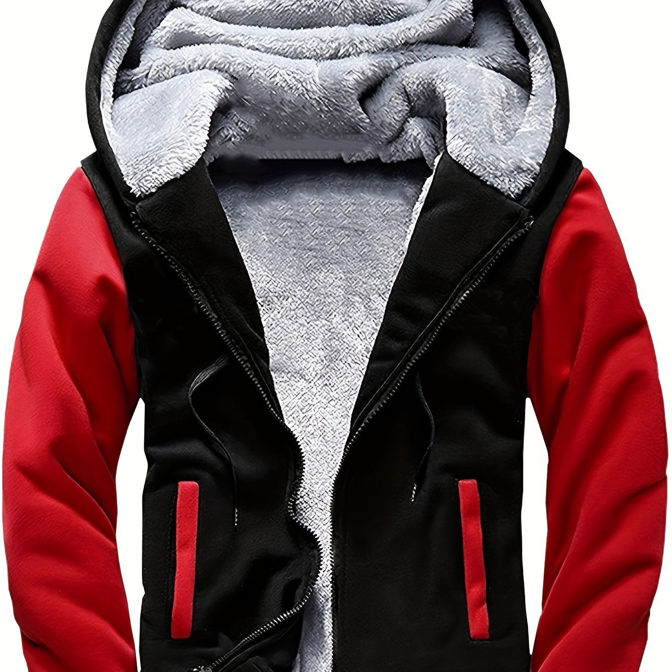Men's Winter Hoodie: Contrast Colors Fleece Jacket, Cotton Blend, Warm, Comfortable, Versatile for Street Outdoor Activities