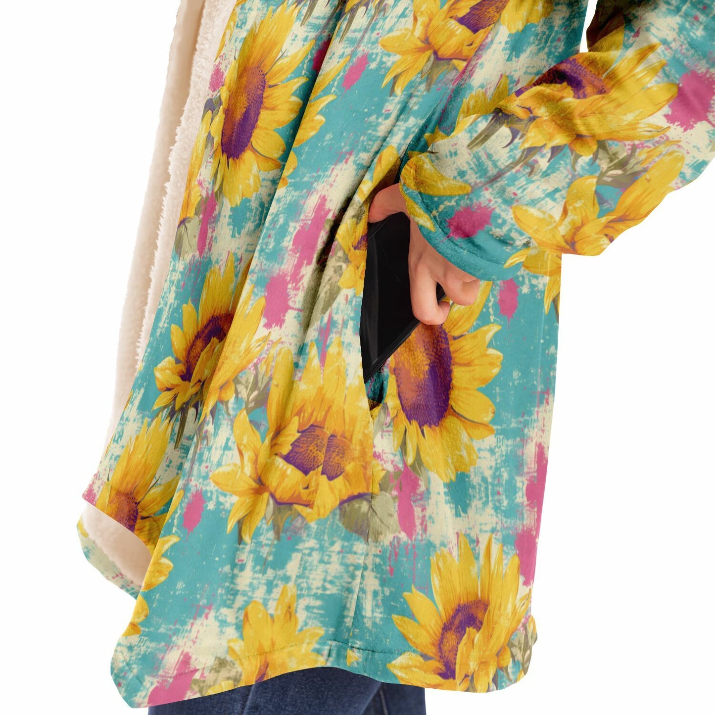 Cloak Hoodie – Sunflowers Gone Wild 🌻 Vintage Floral With a Splash of Chaos