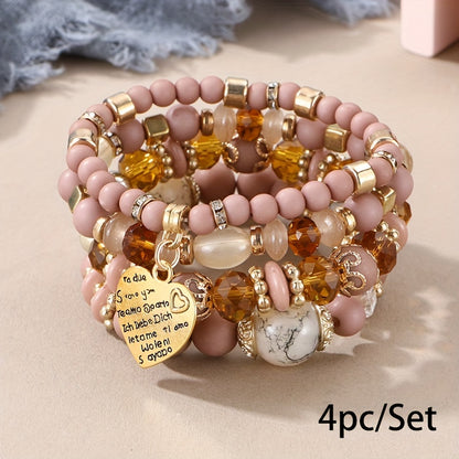 Bohemian Multilayer Bead Bracelet Peach Heart Pendant Vintage Couple Bracelet Handmade, Father's Day Gift