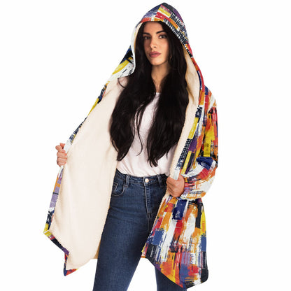 People Will Ask Where You Got This One! Abstract Grid Pattern, Vibrant Color Block Hooded Wrap
