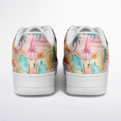 Super Cool Beach Shoes, Tropical Watercolor Sneakers, Pastel Palm Tree Low Tops, Summer Beach Shoes