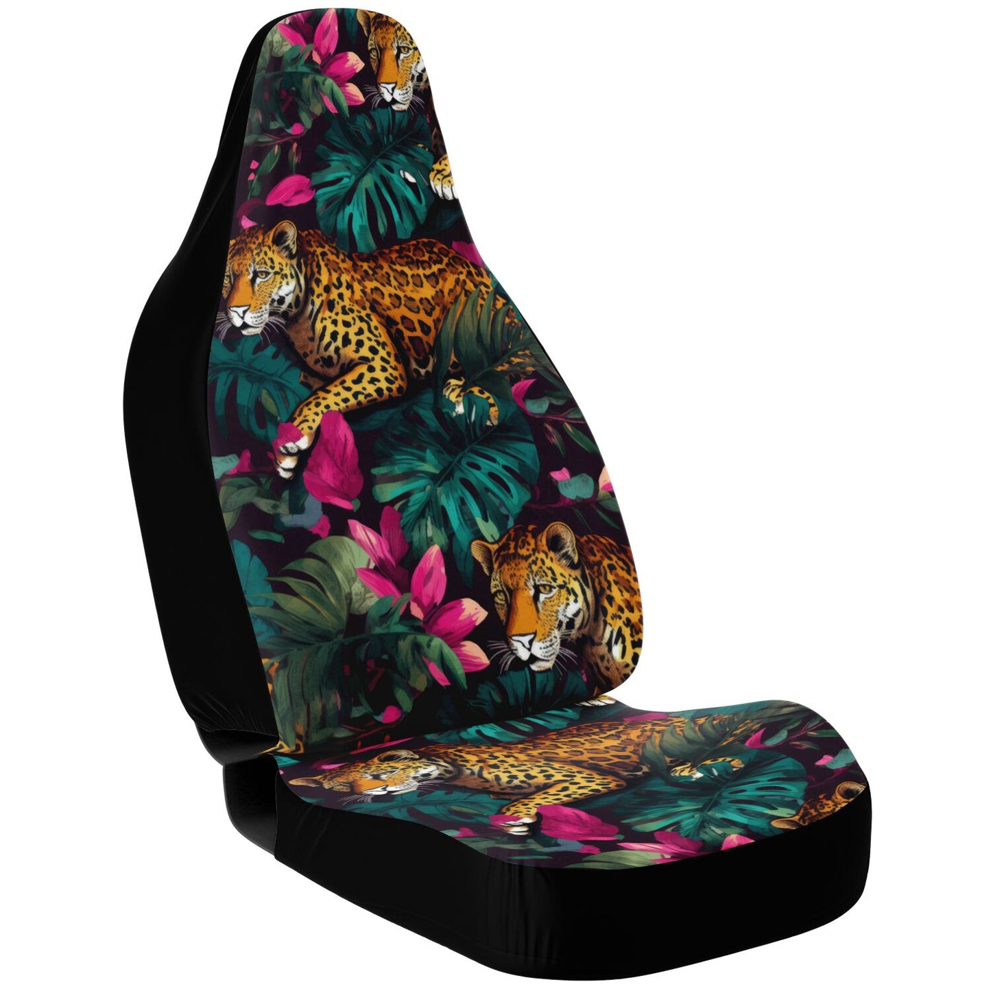 Tropical Animal Print Car Seat Cover – Summer Leopard & Cheetah Jungle Leaves Design