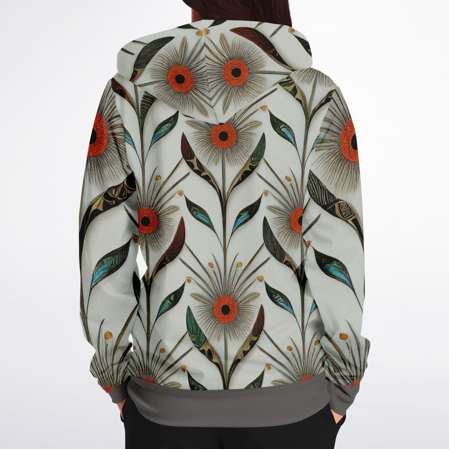 Gray Floral Athletic Zip-Up Hoodie – Unique One-of-a-Kind Women’s & Men’s Activewear Jacket
