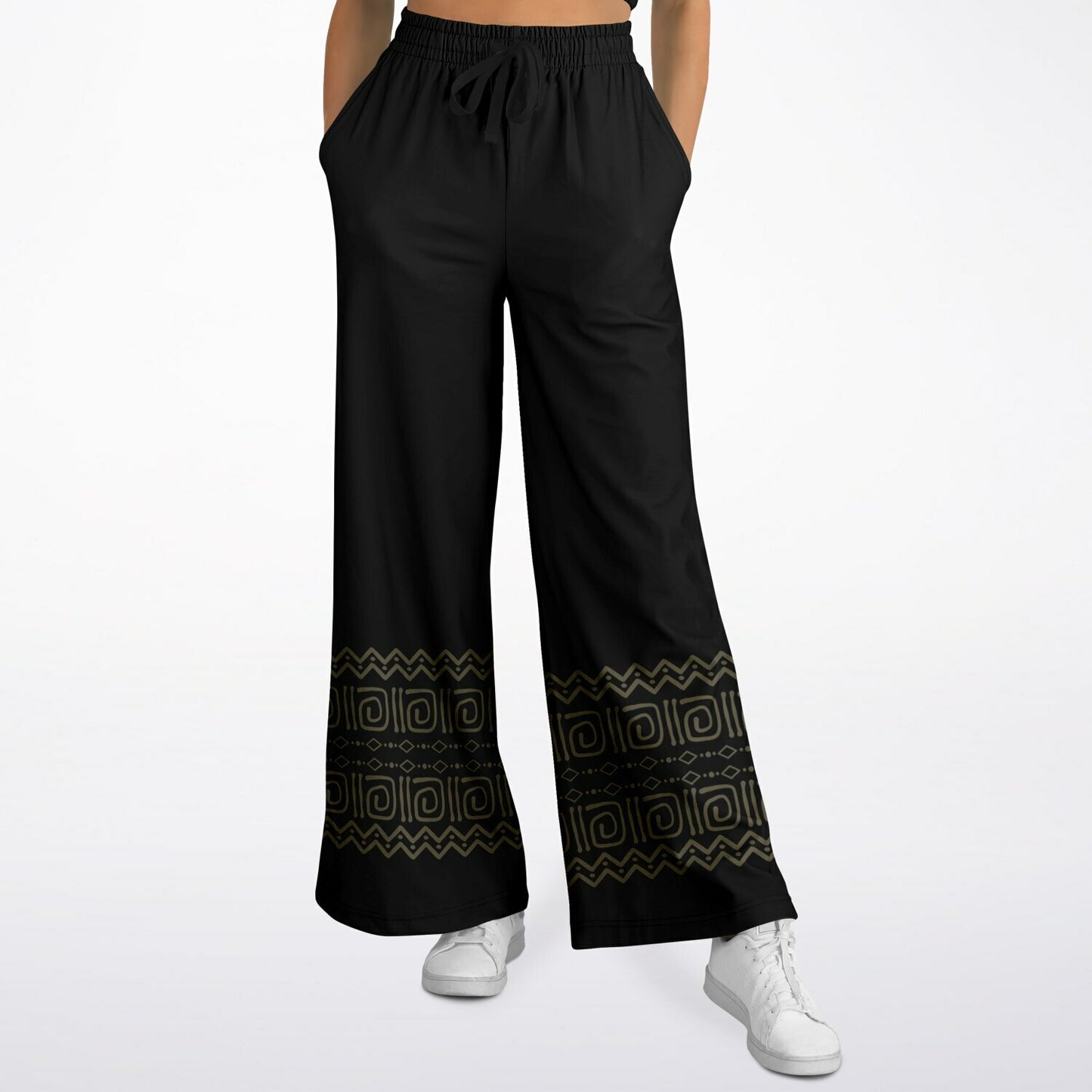 Boho Tribal Flare Joggers – Full Length Festival Pants, Hand Block Print Flare Trousers & Activewear Athletic