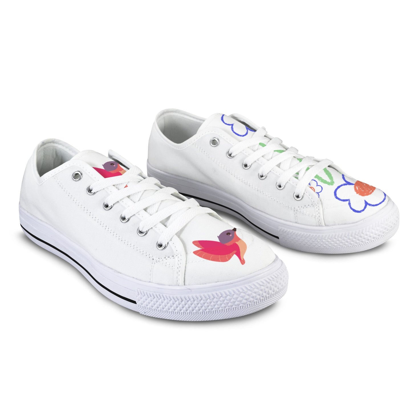 Whimsical Hummingbird & Flower Seattle Low Top Women's Shoes