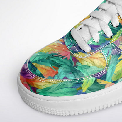 Low Top Shoes, Neon Feather Sneakers, Colorful Feather Print Low Tops, Festival Streetwear Shoes, Custom Shoes