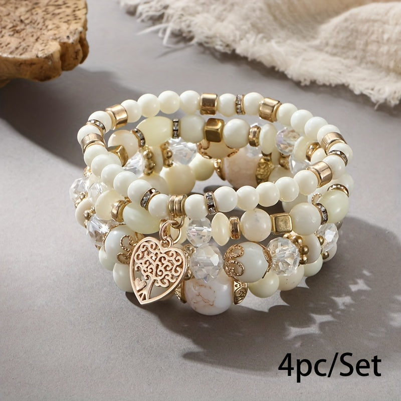 Bohemian Multilayer Bead Bracelet Peach Heart Pendant Vintage Couple Bracelet Handmade, Father's Day Gift