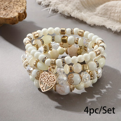 Bohemian Multilayer Bead Bracelet Peach Heart Pendant Vintage Couple Bracelet Handmade, Father's Day Gift